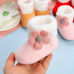 Soft Warm Fleece Boots for Baby Girls - Flower Design