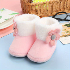 Soft Warm Fleece Boots for Baby Girls - Flower Design