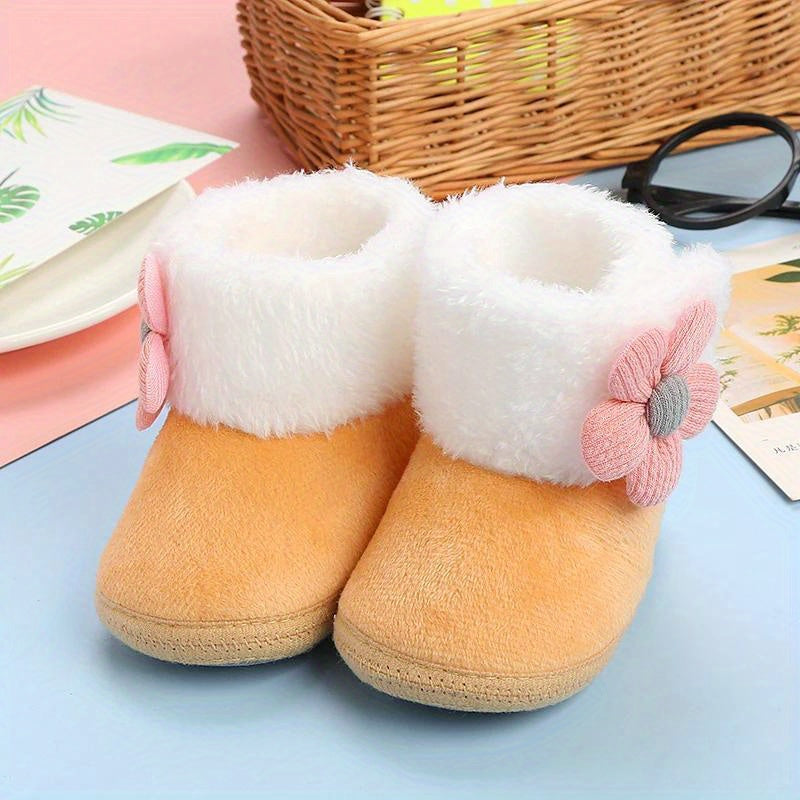 Soft Warm Fleece Boots for Baby Girls - Flower Design