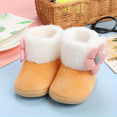 Soft Warm Fleece Boots for Baby Girls - Flower Design