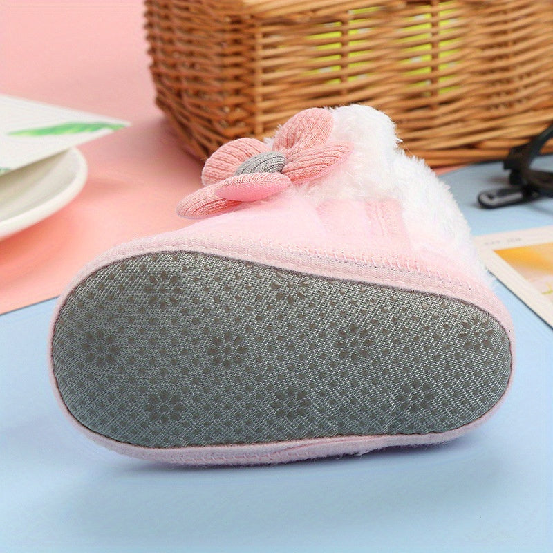 Soft Warm Fleece Boots for Baby Girls - Flower Design