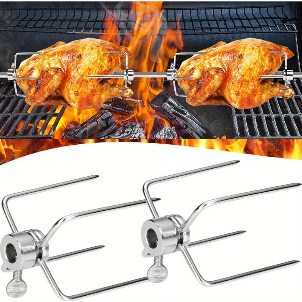 2pcs Rotisserie Meat Forks Stainless Steel BBQ Forks for Outdoor Camping