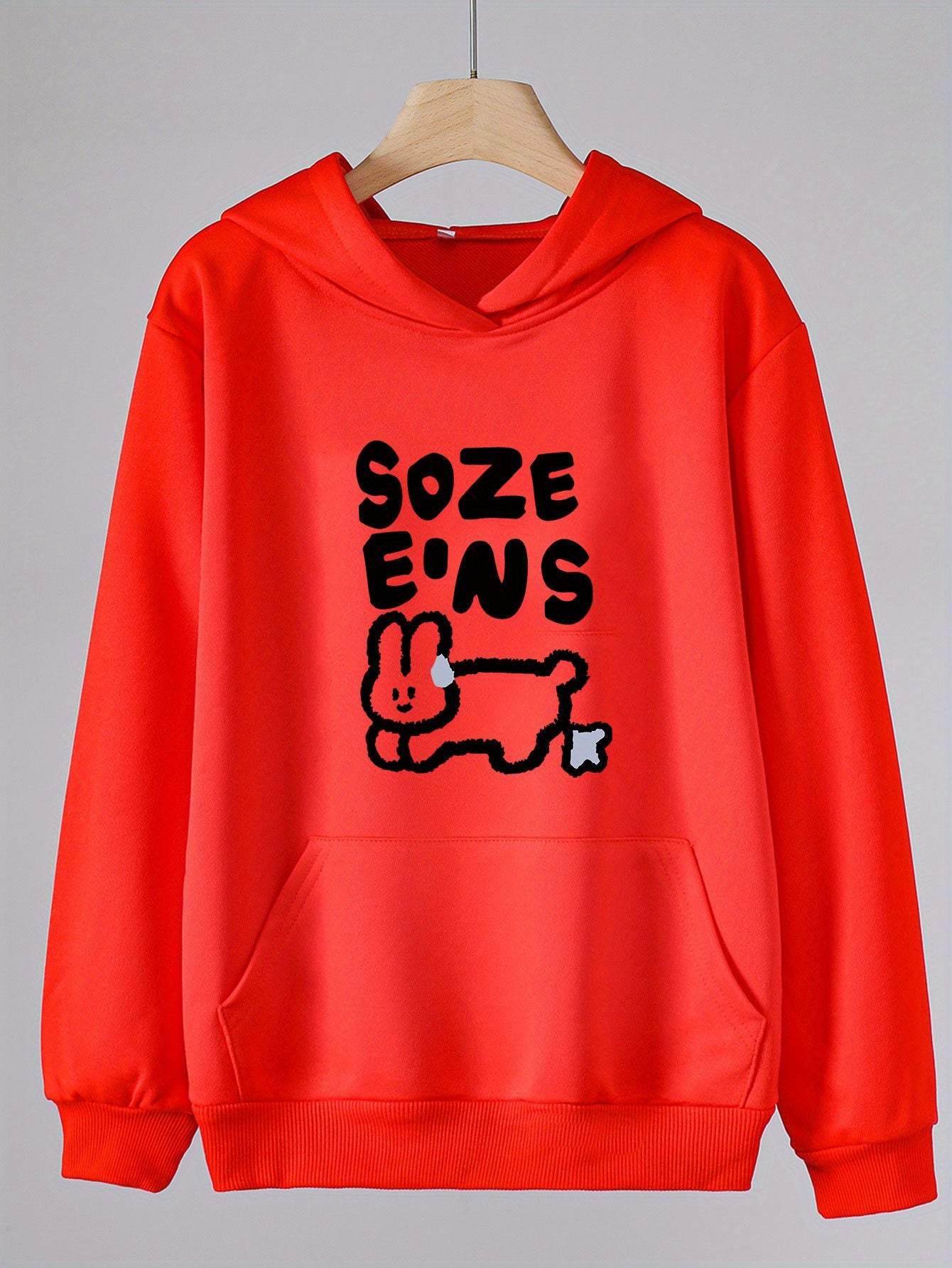 Bunny Print Hoodies Girls Hooded Pullover With Pocket For Spring Fall Winter