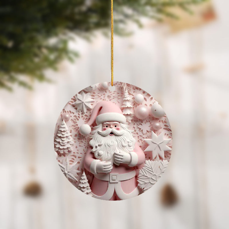 1pc Acrylic 3 14in 2D Pendant Pink Santa Claus Pattern Acrylic Pendant