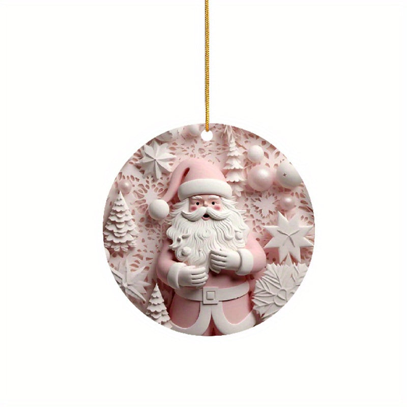 1pc Acrylic 3 14in 2D Pendant Pink Santa Claus Pattern Acrylic Pendant