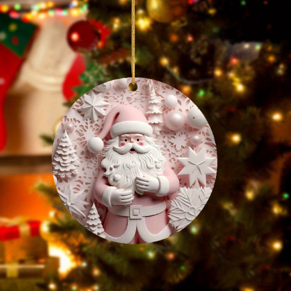 1pc Acrylic 3 14in 2D Pendant Pink Santa Claus Pattern Acrylic Pendant