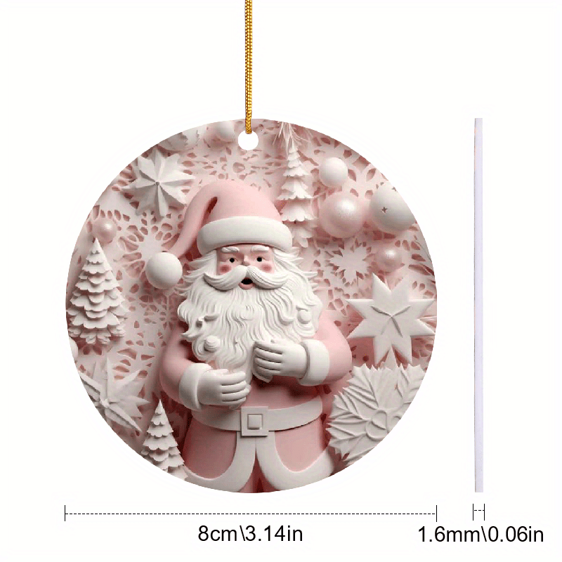 1pc Acrylic 3 14in 2D Pendant Pink Santa Claus Pattern Acrylic Pendant