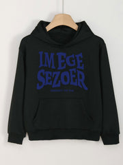 Letter Print Hoodies Girls Comfy Pullover With Pocket