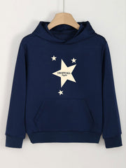 Girls Star Print Hoodies Comfy Hooded Pullover with Pocket