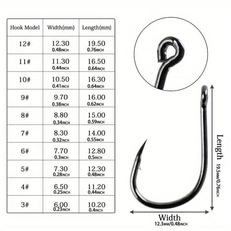 100pcs High Carbon Steel Barbed Fish Hooks Set With Hole, 3-12 Hooks, Tackle Box
