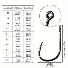100pcs High Carbon Steel Barbed Fish Hooks Set With Hole, 3-12 Hooks, Tackle Box
