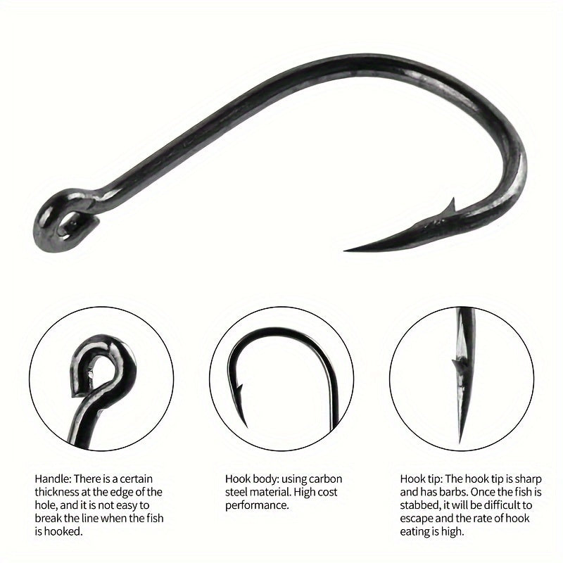 100pcs High Carbon Steel Barbed Fish Hooks Set With Hole, 3-12 Hooks, Tackle Box
