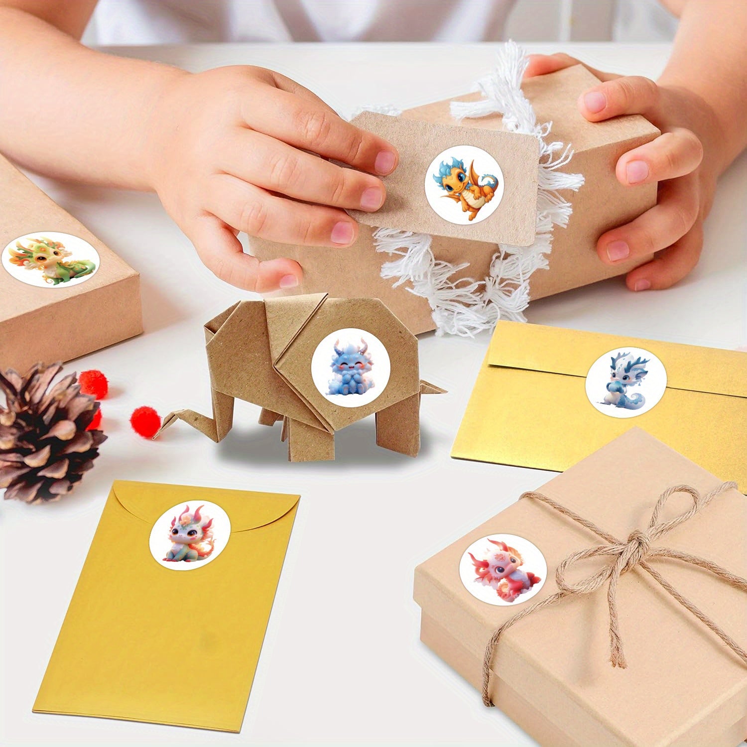 500 Dragon Animal Stickers, 10 Patterns, 2.54cm Labels, Cartoon Decals