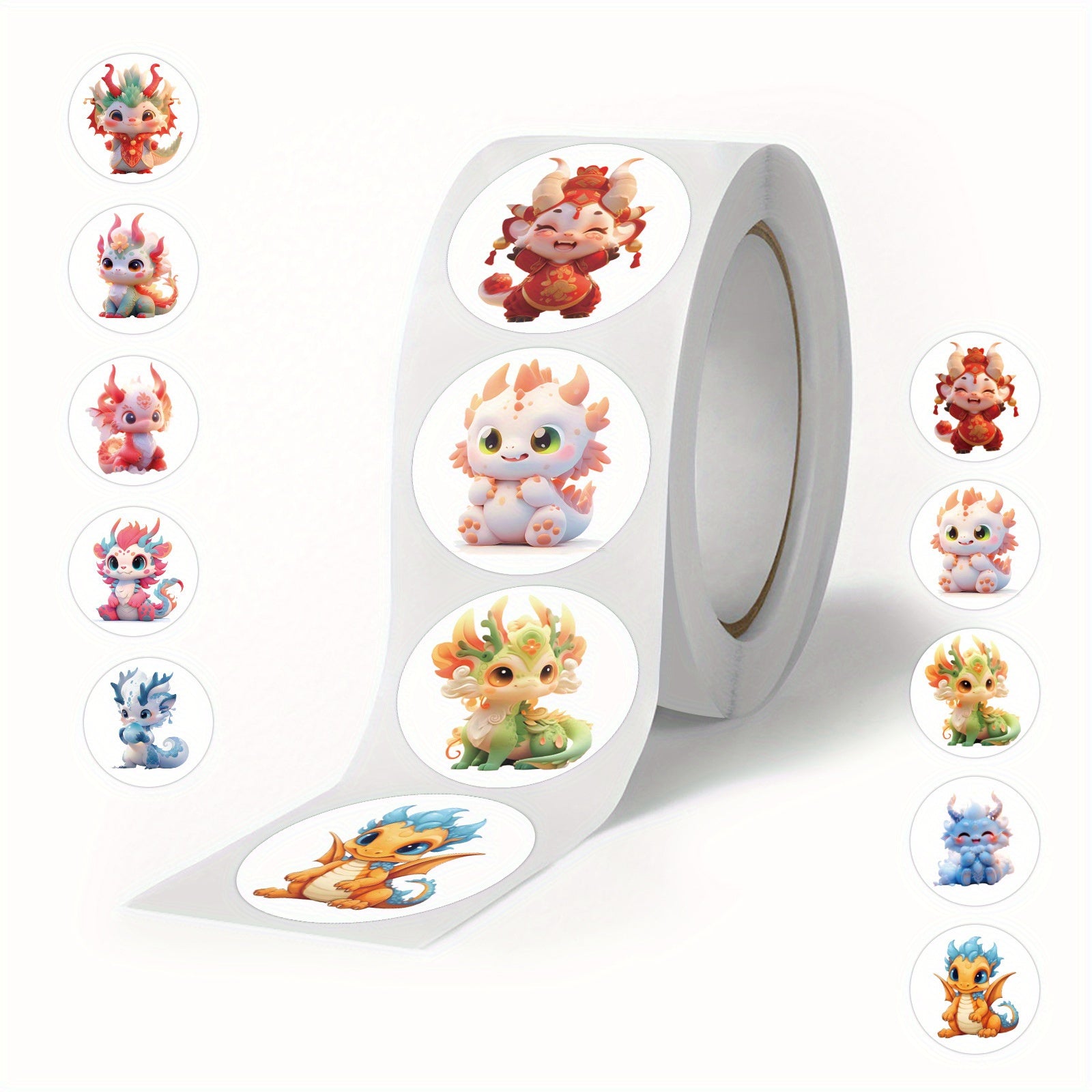 500 Dragon Animal Stickers, 10 Patterns, 2.54cm Labels, Cartoon Decals