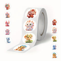 500 Dragon Animal Stickers, 10 Patterns, 2.54cm Labels, Cartoon Decals