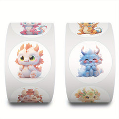 500 Dragon Animal Stickers, 10 Patterns, 2.54cm Labels, Cartoon Decals