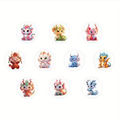 500 Dragon Animal Stickers, 10 Patterns, 2.54cm Labels, Cartoon Decals
