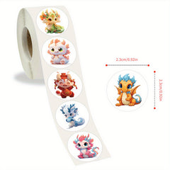 500 Dragon Animal Stickers, 10 Patterns, 2.54cm Labels, Cartoon Decals