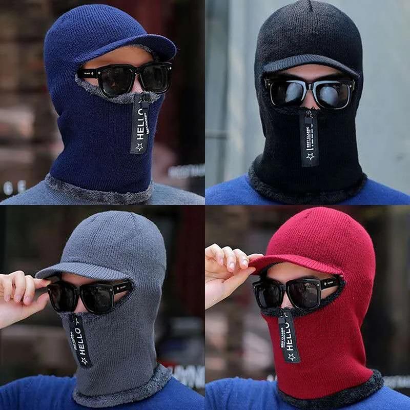 Men's Knitted Cycling Hat with Neck Gaiter & Zipper Face Cover