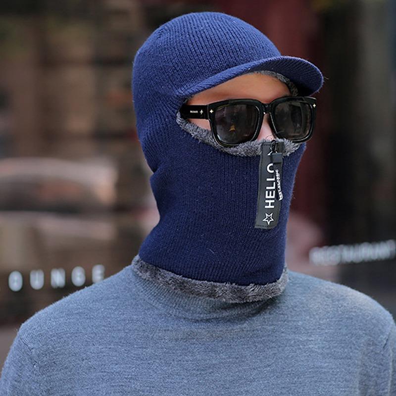 Men's Knitted Cycling Hat with Neck Gaiter & Zipper Face Cover
