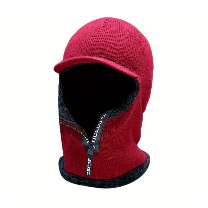 Men's Knitted Cycling Hat with Neck Gaiter & Zipper Face Cover