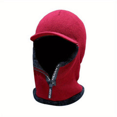 Men's Knitted Cycling Hat with Neck Gaiter & Zipper Face Cover