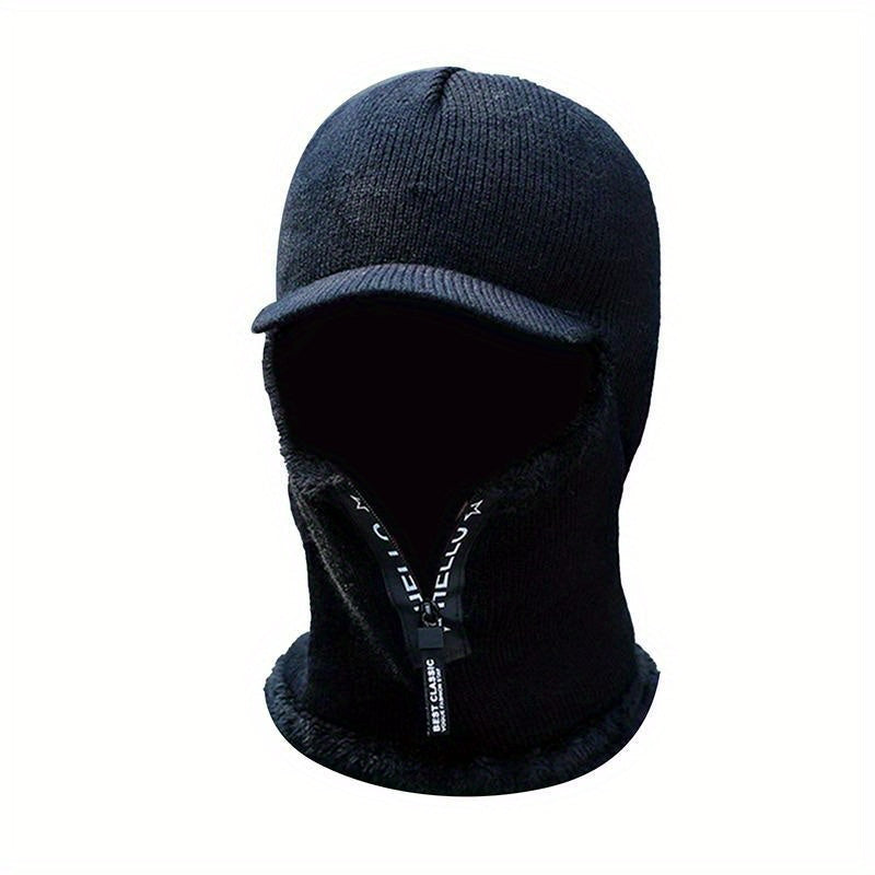 Men's Knitted Cycling Hat with Neck Gaiter & Zipper Face Cover