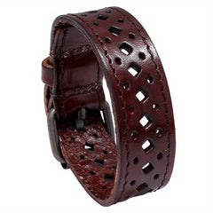 Vintage Faux Leather Wide Bracelet for Women