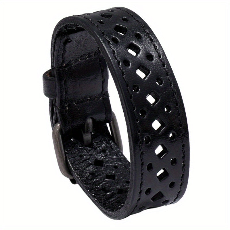 Vintage Faux Leather Wide Bracelet for Women
