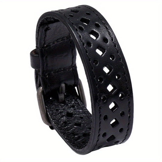 Vintage Faux Leather Wide Bracelet for Women