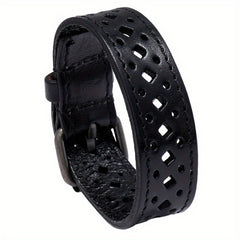 Vintage Faux Leather Wide Bracelet for Women