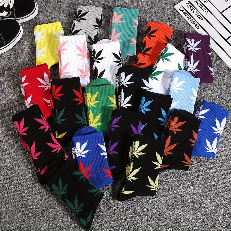 Cotton Maple Leaf Pattern Socks Long Basketball Sports Socks