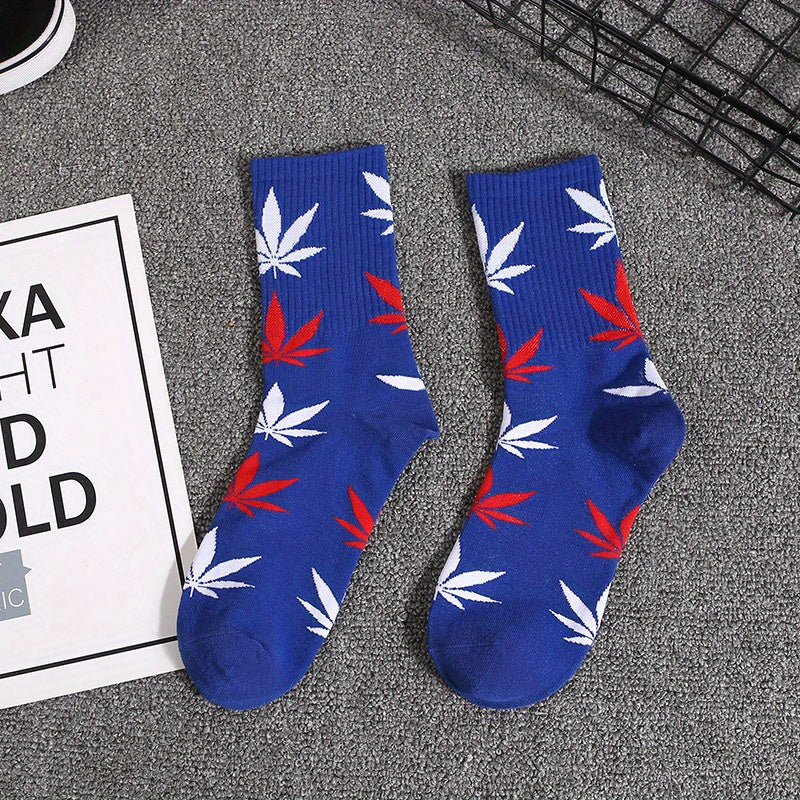 Cotton Maple Leaf Pattern Socks Long Basketball Sports Socks