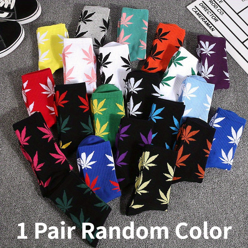 Cotton Maple Leaf Pattern Socks Long Basketball Sports Socks