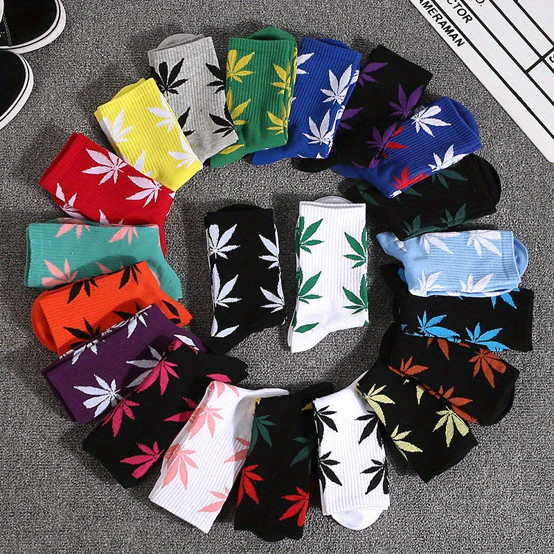 Cotton Maple Leaf Pattern Socks Long Basketball Sports Socks