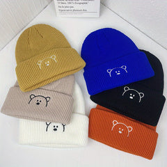 Kids Knitted Bear Embroidery Hat for Cold Weather