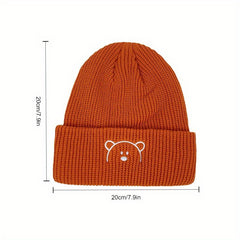 Kids Knitted Bear Embroidery Hat for Cold Weather