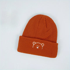 Kids Knitted Bear Embroidery Hat for Cold Weather
