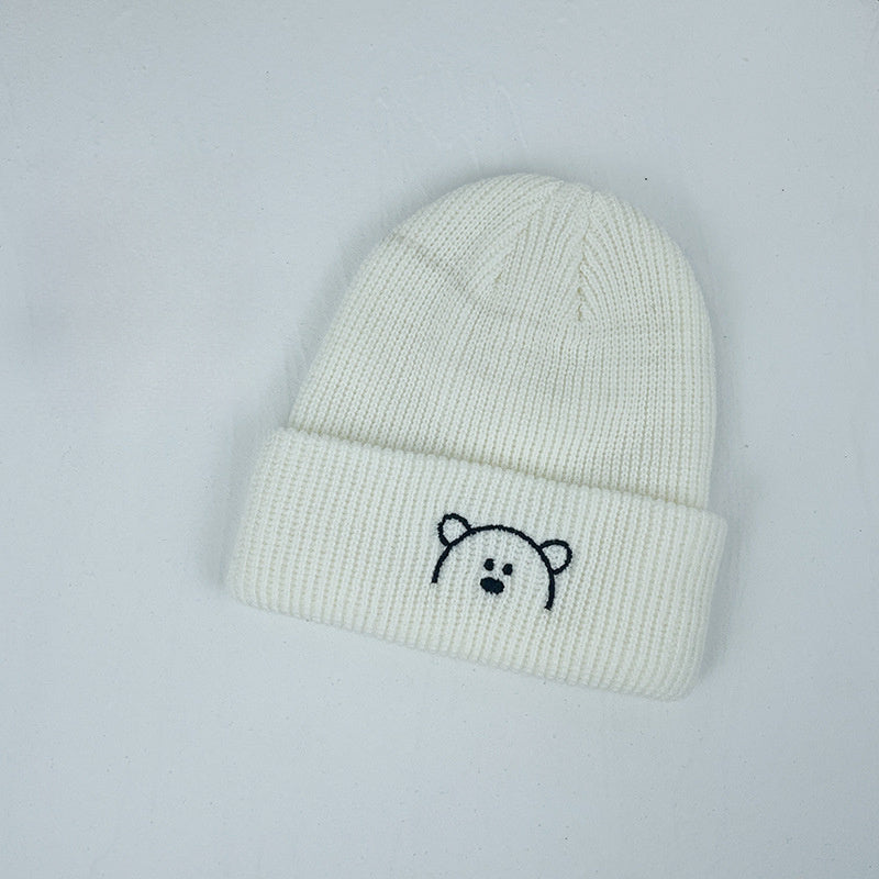 Kids Knitted Bear Embroidery Hat for Cold Weather