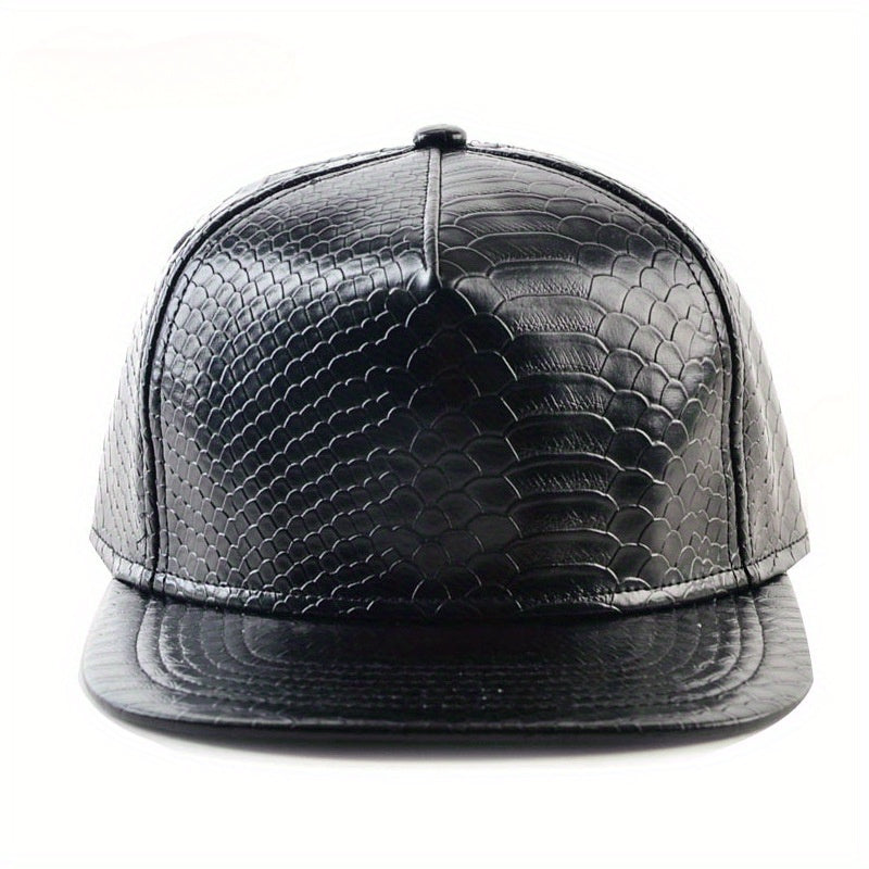 Hip Hop Flat Brim Baseball Cap PU Leather Warm Hat