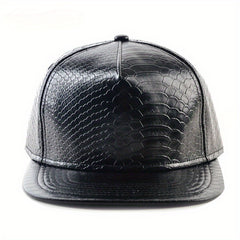Hip Hop Flat Brim Baseball Cap PU Leather Warm Hat