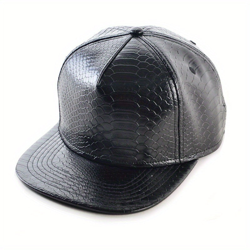 Hip Hop Flat Brim Baseball Cap PU Leather Warm Hat