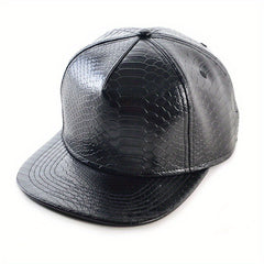 Hip Hop Flat Brim Baseball Cap PU Leather Warm Hat