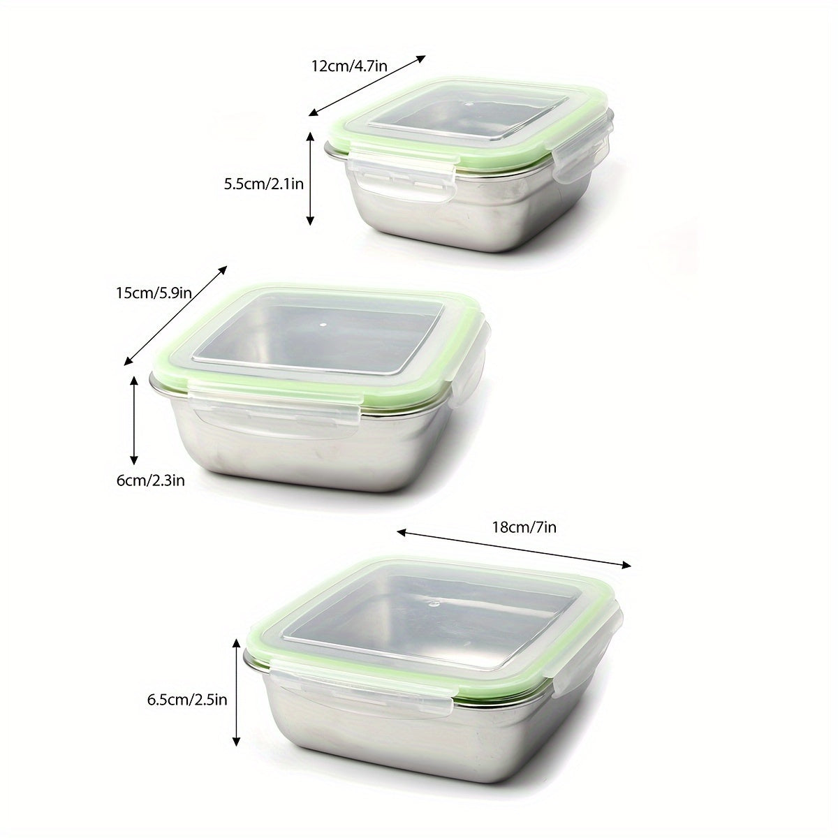 3pcs 304 Stainless Steel Sealed Fresh keeping Boxes Leakproof Food Containers