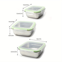 3pcs 304 Stainless Steel Sealed Fresh keeping Boxes Leakproof Food Containers