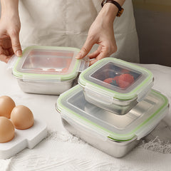 3pcs 304 Stainless Steel Sealed Fresh keeping Boxes Leakproof Food Containers