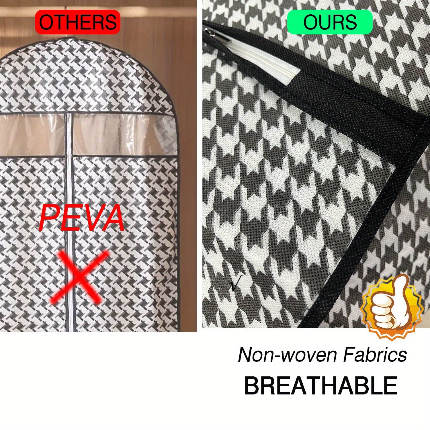 1pc Houndstooth Hanging Clothes Storage Bags Suit Dust Cover