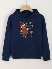 Girls Christmas Gingerbread Print Hoodie Pullover Long Sleeve Top
