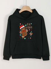 Girls Christmas Gingerbread Print Hoodie Pullover Long Sleeve Top