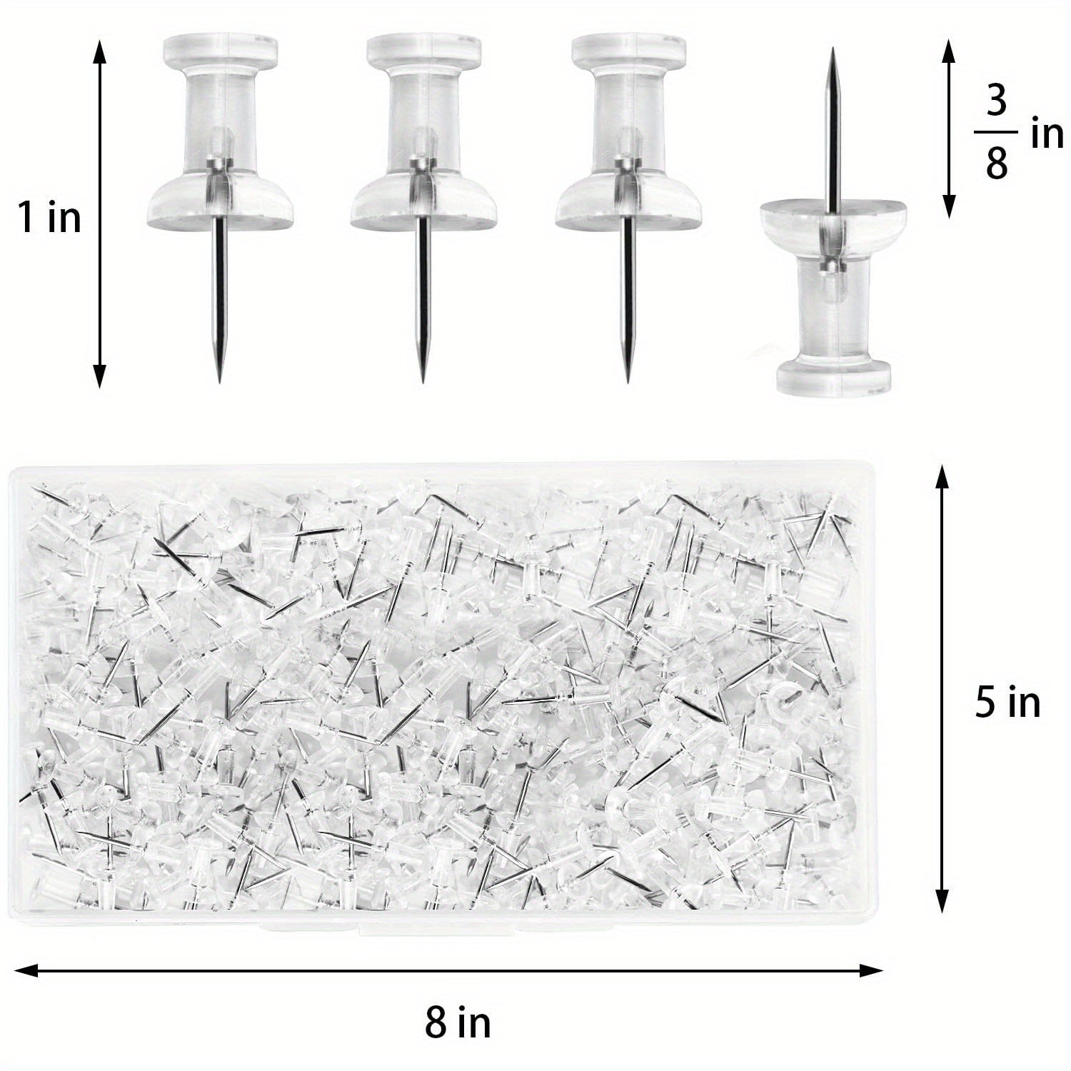 400 Clear Push Pins for Bulletin Board Stainless Steel